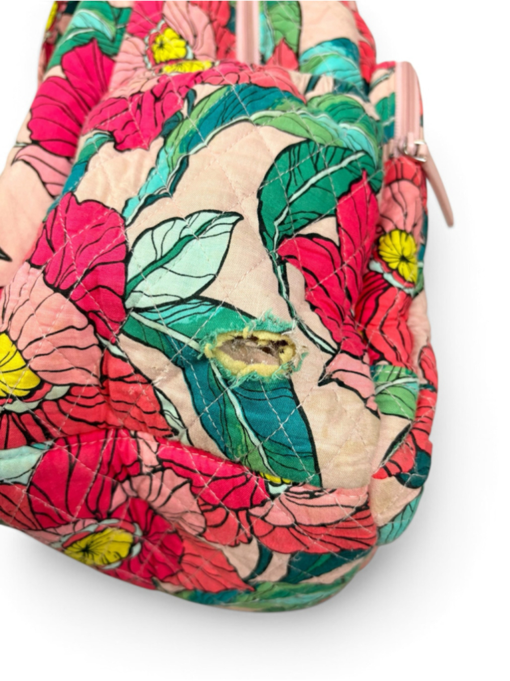 Vera Bradley Vintage Floral Quilted Campus Backpack Pink Green - Picture 6 of 16